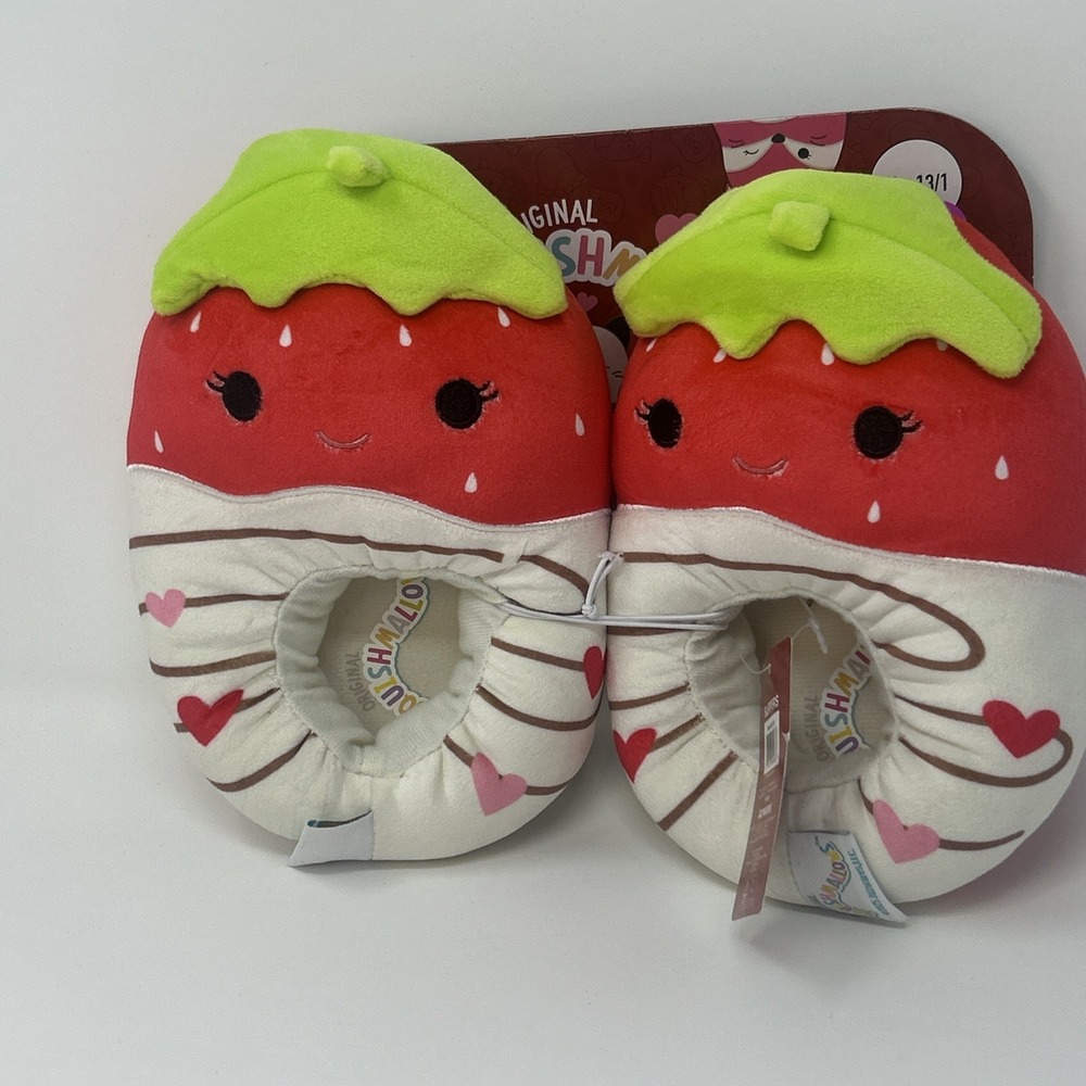New Original Squishmallows Kids Sz 13-1 Chocolate Dipped Strawberries Slippers